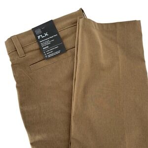 FLX Mens Performance Mesh Golf Pant Khaki 32x32 Slim Fit Stretch Quick Dry NEW